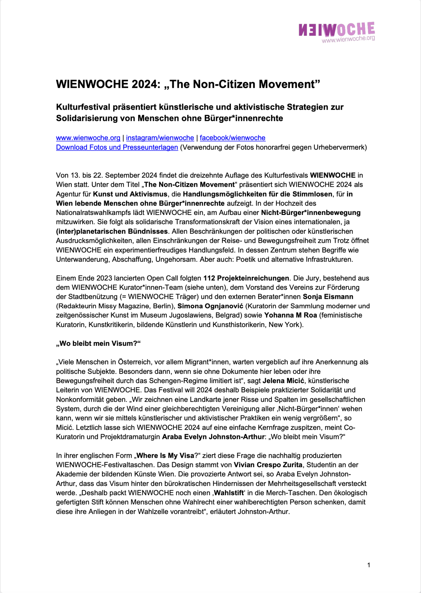 PDF about Mediainformation of WIENWOCHE 2024